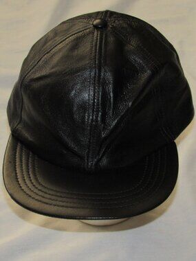 Vintage Black Leather Lambskin Baseball Cap Hat Union Hatters Made in USA OS